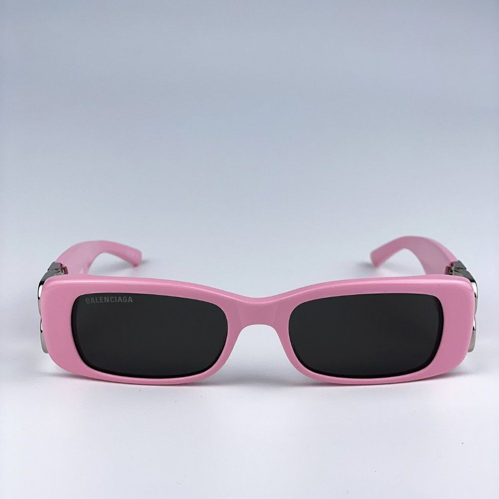 NEW Balenciaga BB0096S 012 Pink Silver Logo Grey Rectangle Unisex Sunglasses - Picture 6 of 13